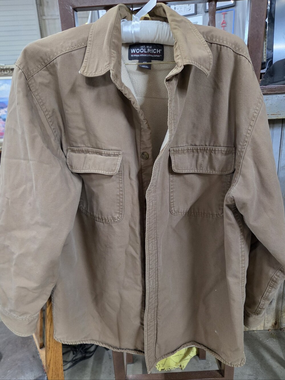 Vtg Woolrich Buckskin Mens Size L Fleece Lined Heavy Cotton Canvas Shirt Jacket